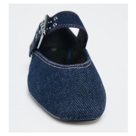 ZARA Denim Mary Jane Flats NWT | Blue Ballet Flats | Size 7.5 - Picture 16 of 16
